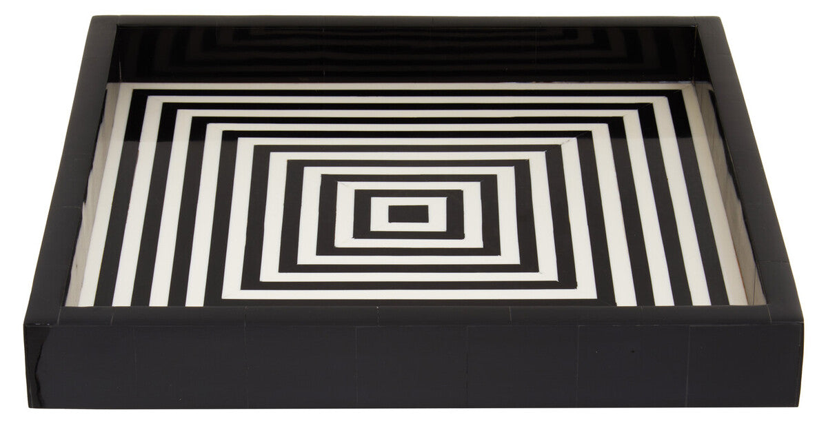 Orsina Donato Modern Square Decorative Tray | Black and White Finish