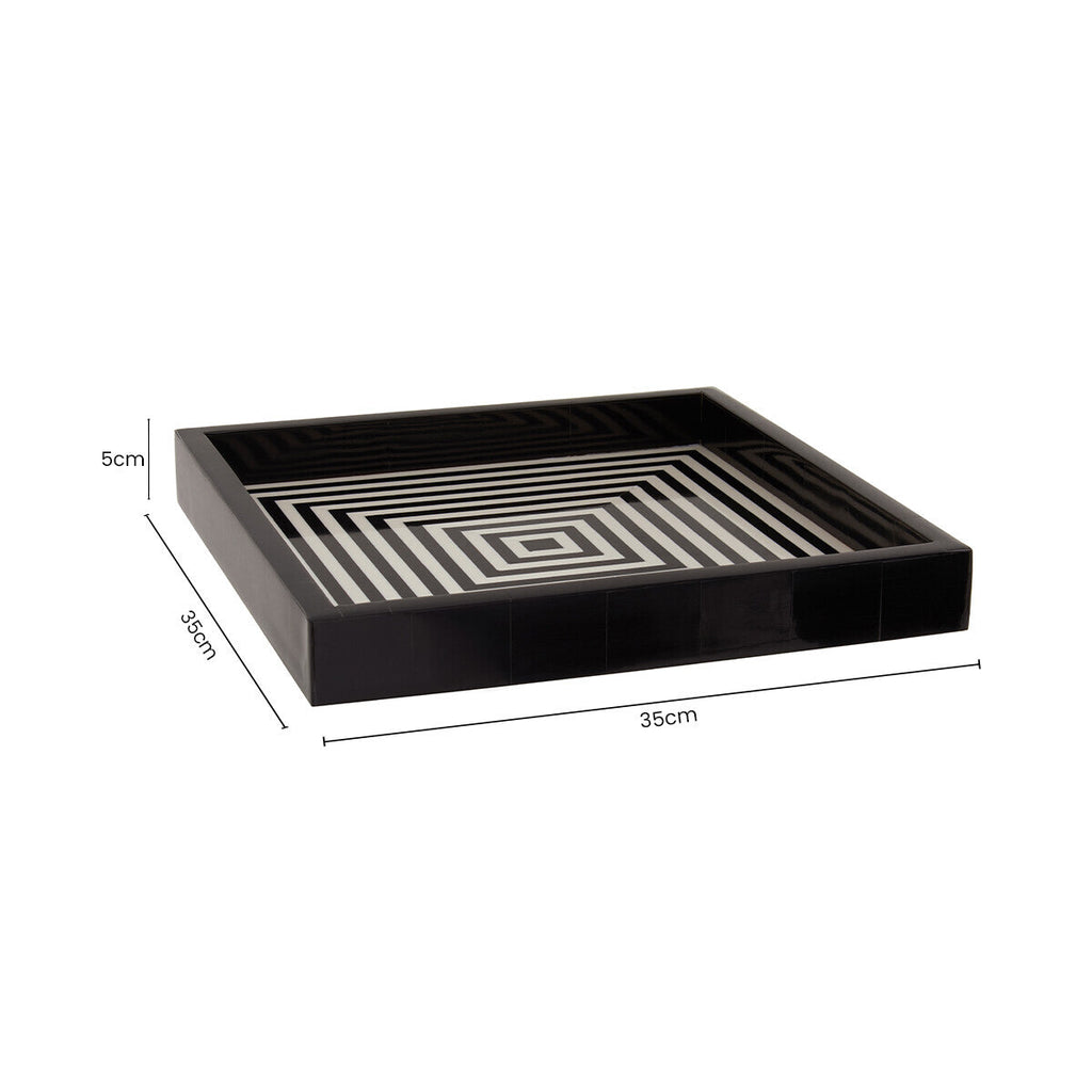 Orsina Donato Modern Square Decorative Tray | Black and White Finish
