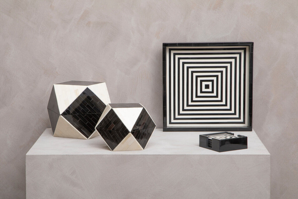 Orsina Donato Modern Square Decorative Tray | Black and White Finish