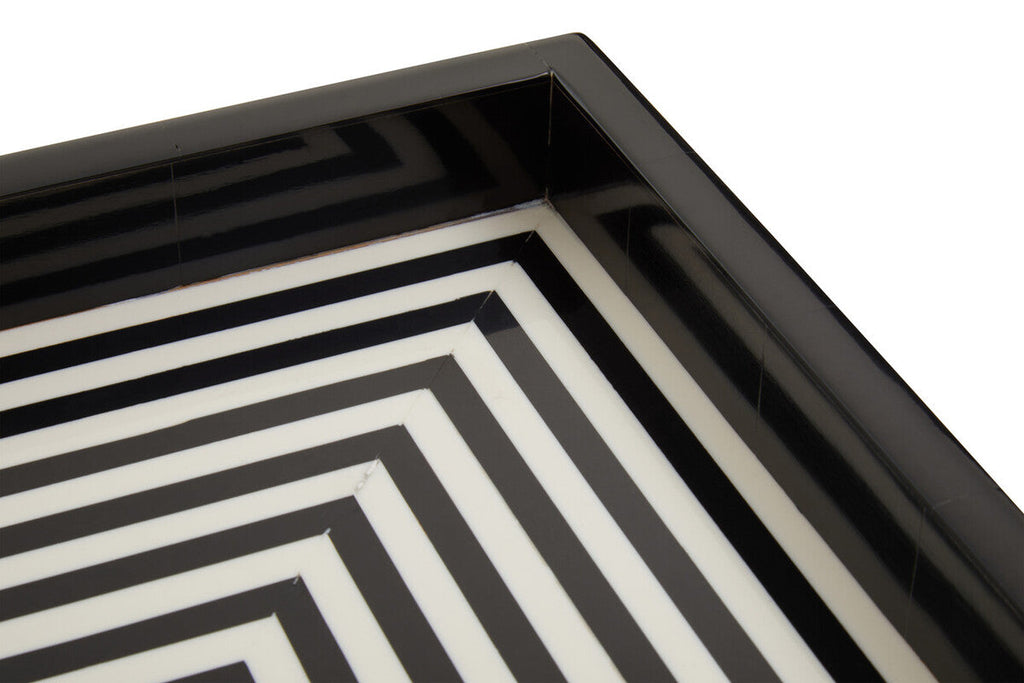 Orsina Donato Modern Square Decorative Tray | Black and White Finish