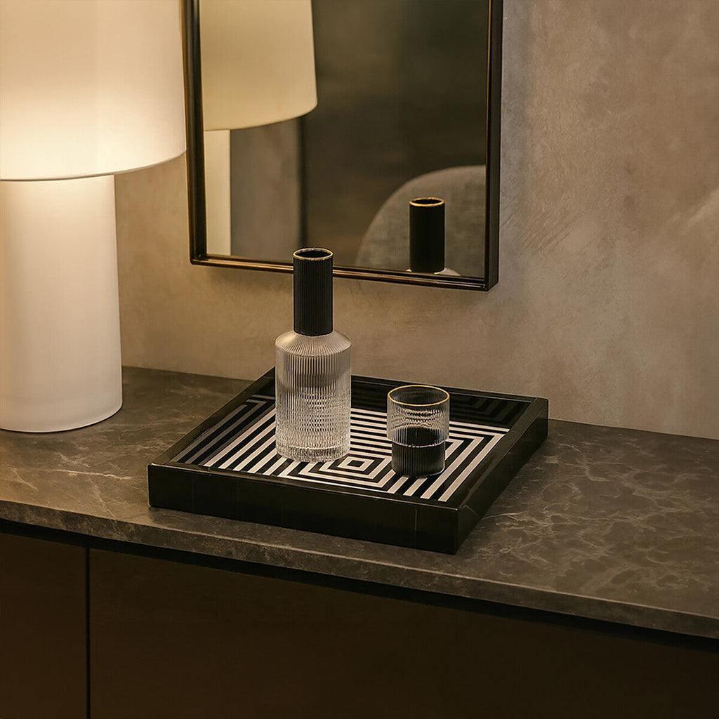 Orsina Donato Modern Square Decorative Tray | Black and White Finish