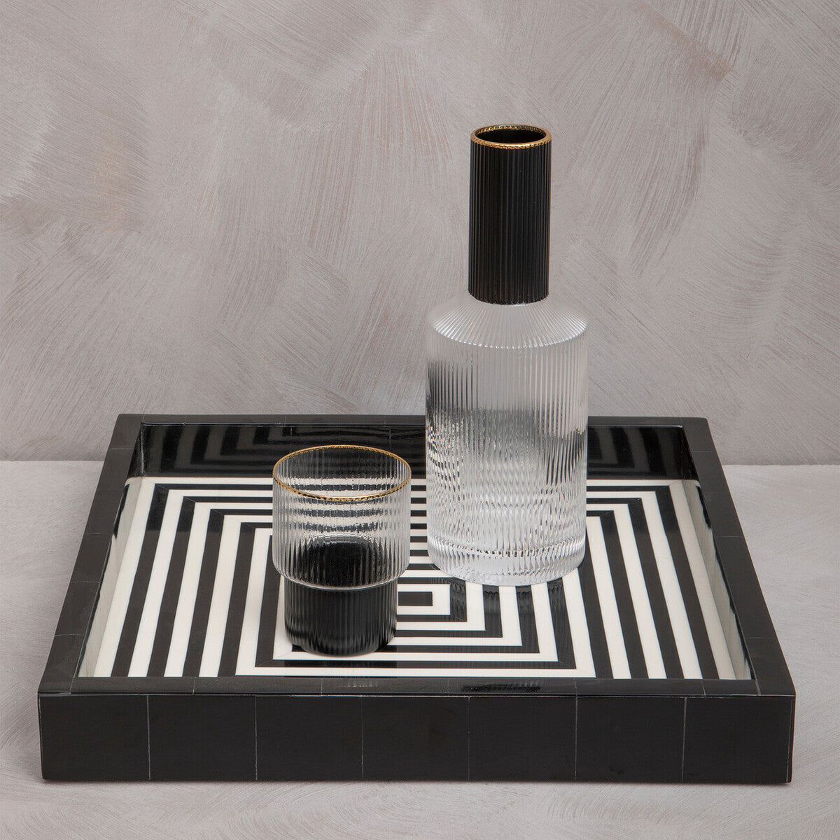 Orsina Donato Modern Square Decorative Tray | Black and White Finish