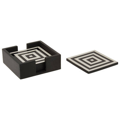 Orsina Donato Black and White Striped Coasters with Holder - Set of 4