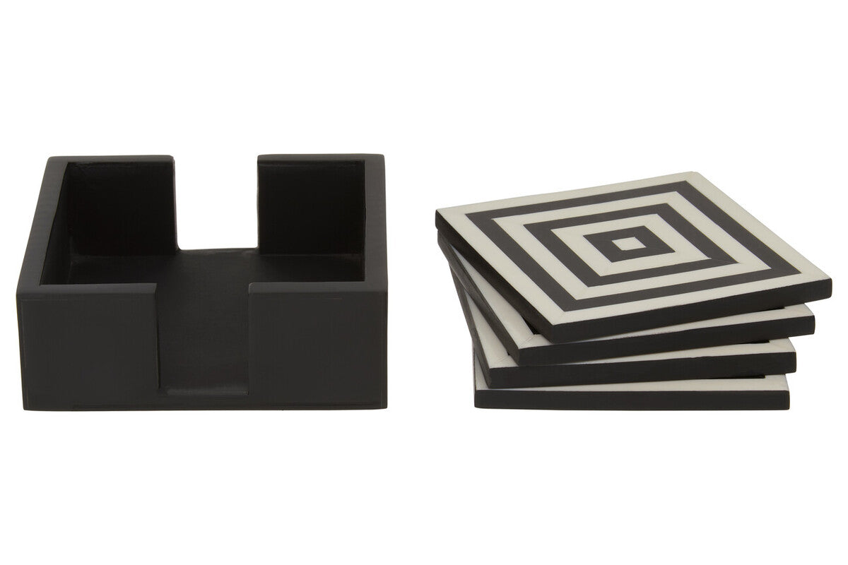 Orsina Donato Black and White Striped Coasters with Holder - Set of 4