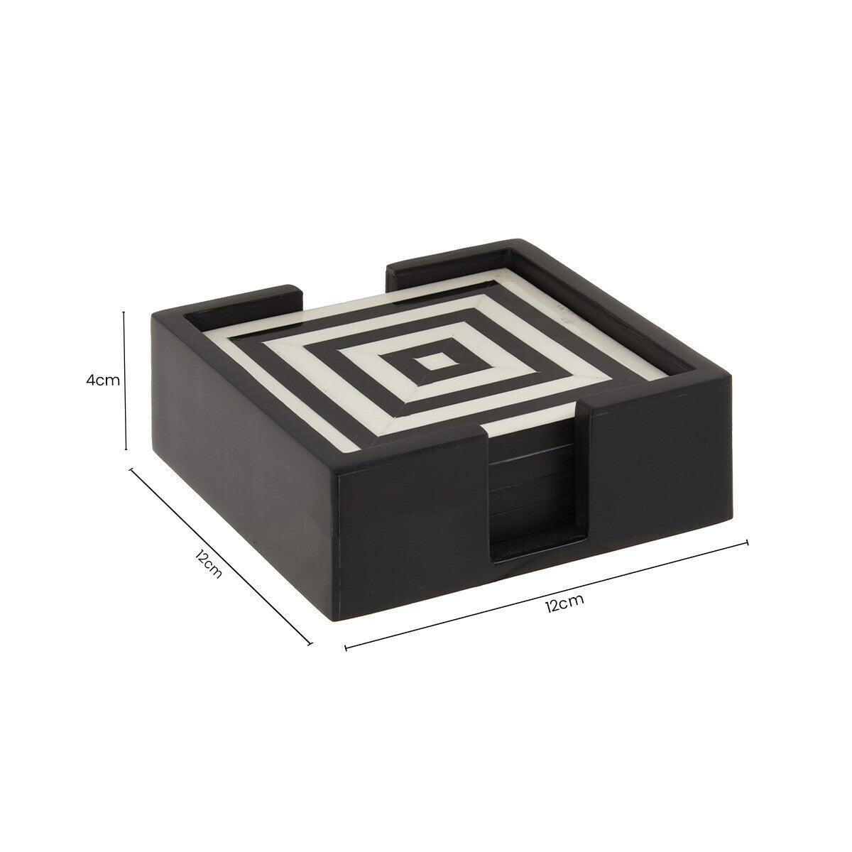 Orsina Donato Black and White Striped Coasters with Holder - Set of 4