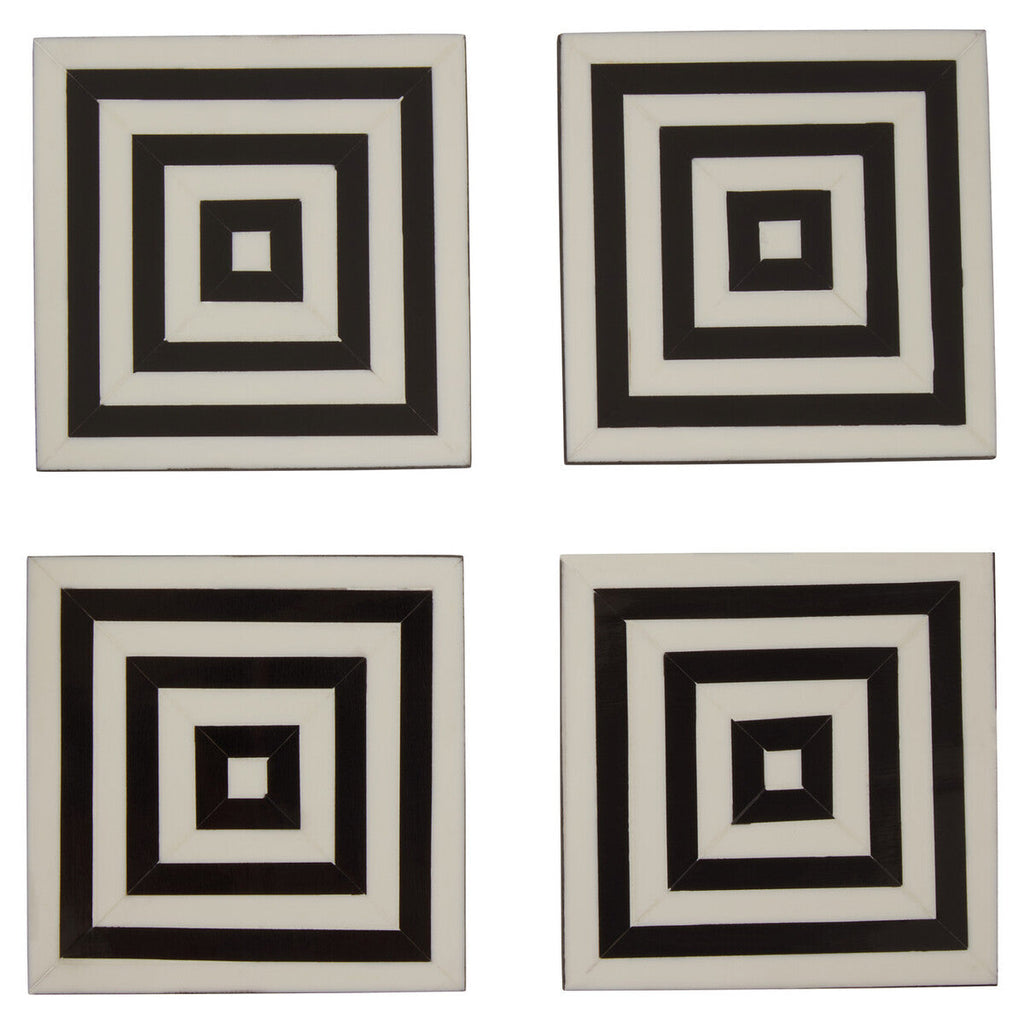 Orsina Donato Black and White Striped Coasters with Holder - Set of 4