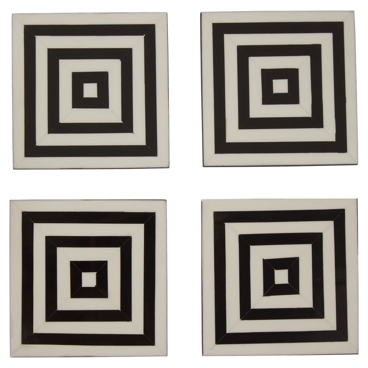 Orsina Donato Black and White Striped Coasters with Holder - Set of 4