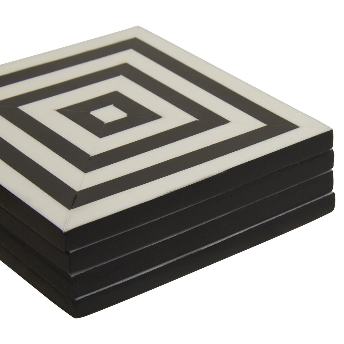 Orsina Donato Black and White Striped Coasters with Holder - Set of 4
