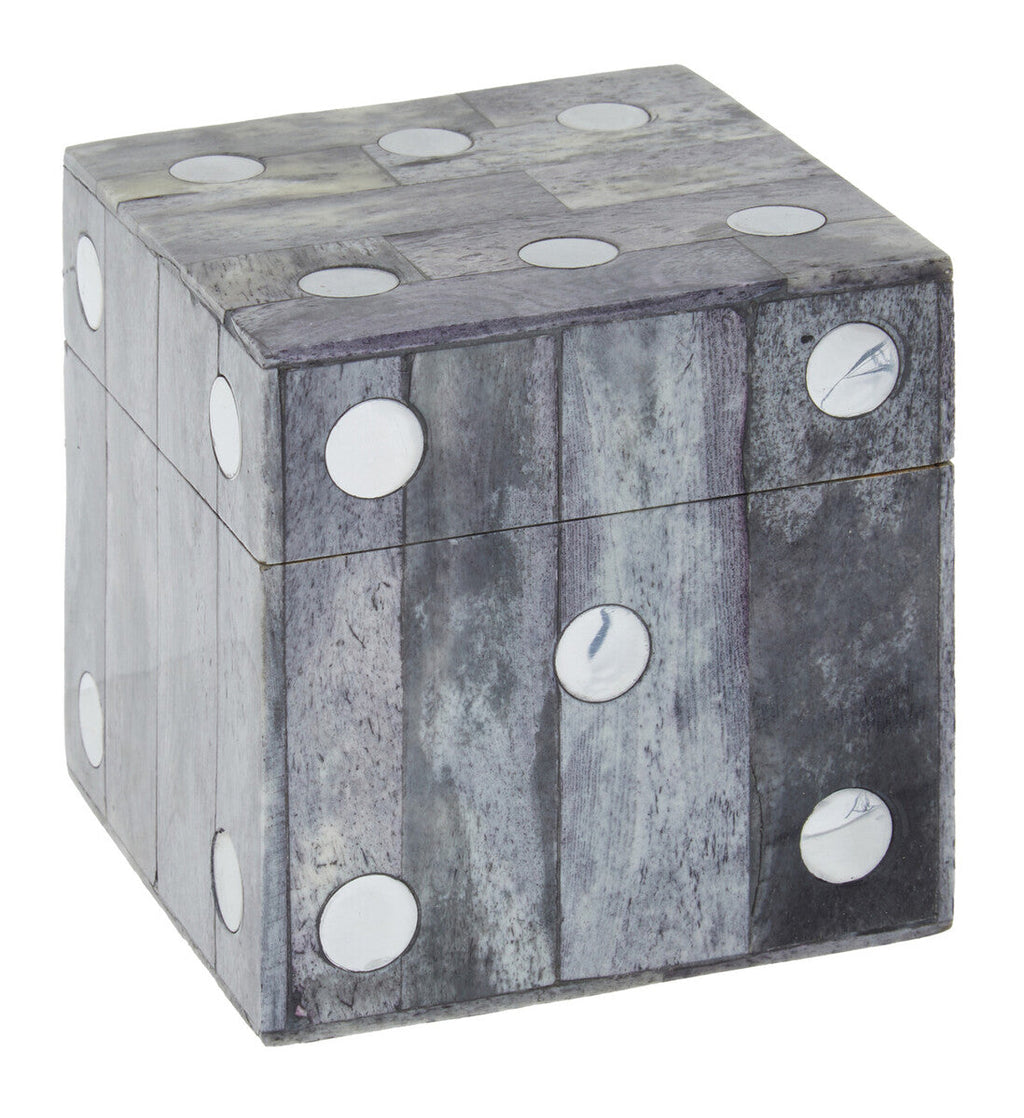 Orsina Grey Bone Dice Box with 5 Black Dice – Tabletop Storage Case