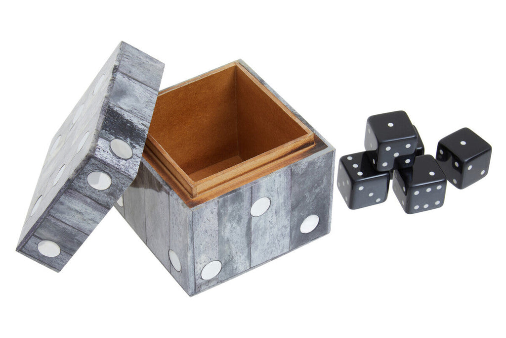 Orsina Grey Bone Dice Box with 5 Black Dice – Tabletop Storage Case