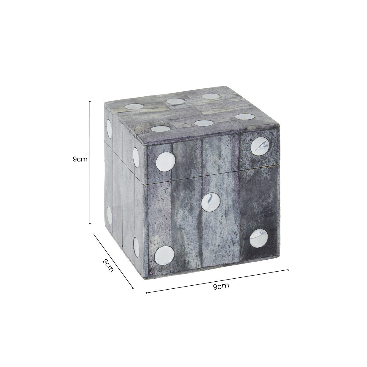 Orsina Grey Bone Dice Box with 5 Black Dice – Tabletop Storage Case