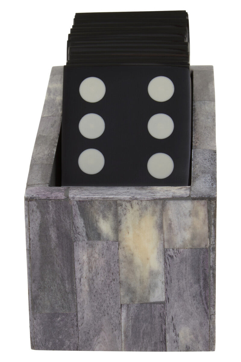 Orsina Grey Bone Domino Set | Modern Black Dominoes Game Decor