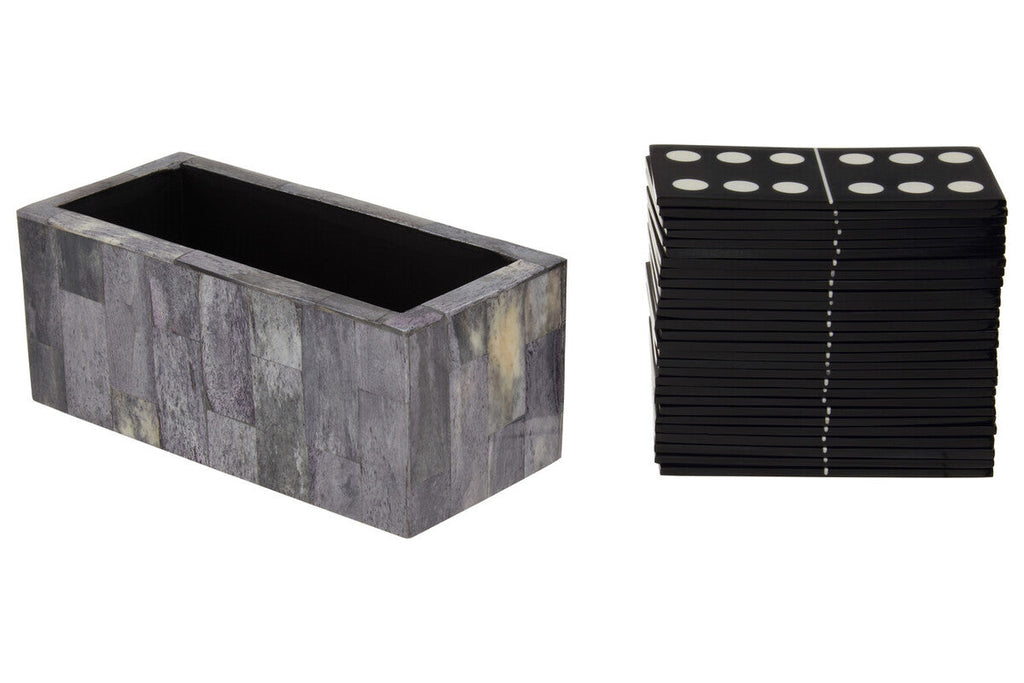 Orsina Grey Bone Domino Set | Modern Black Dominoes Game Decor