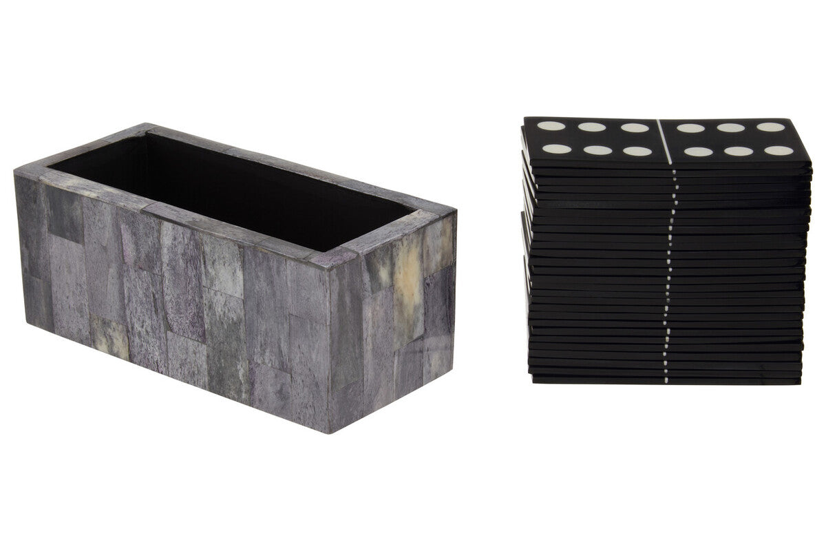 Orsina Grey Bone Domino Set | Modern Black Dominoes Game Decor