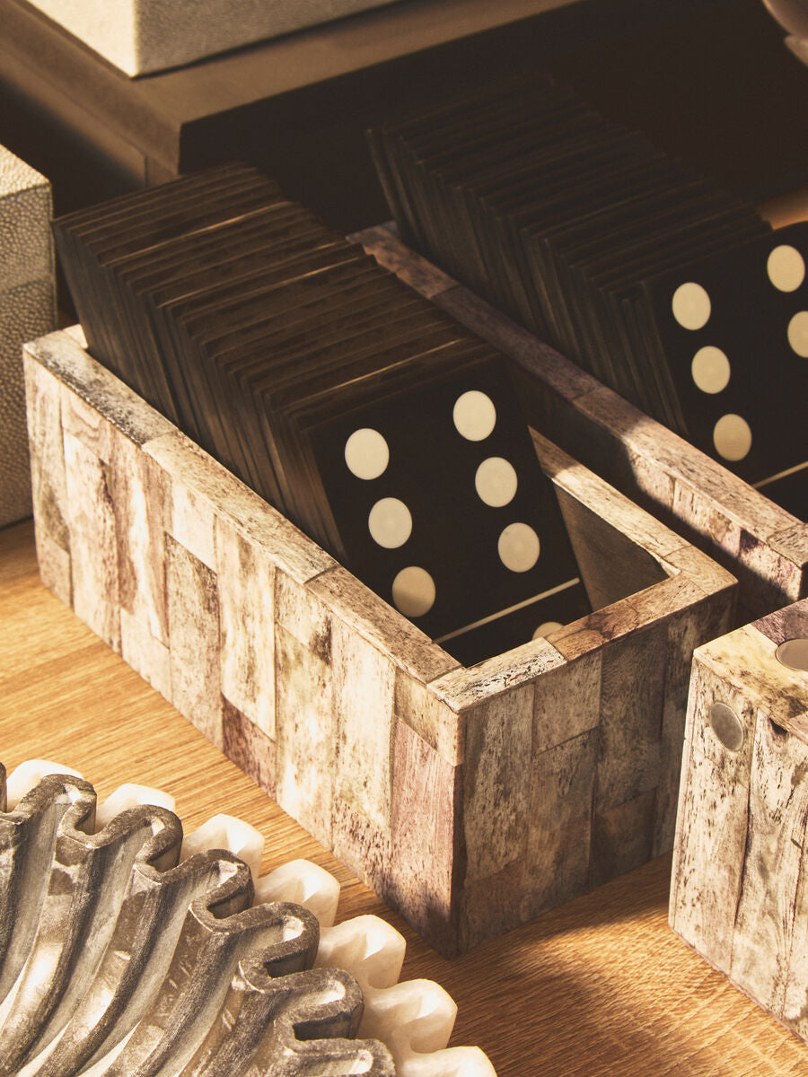 Orsina Grey Bone Domino Set | Modern Black Dominoes Game Decor