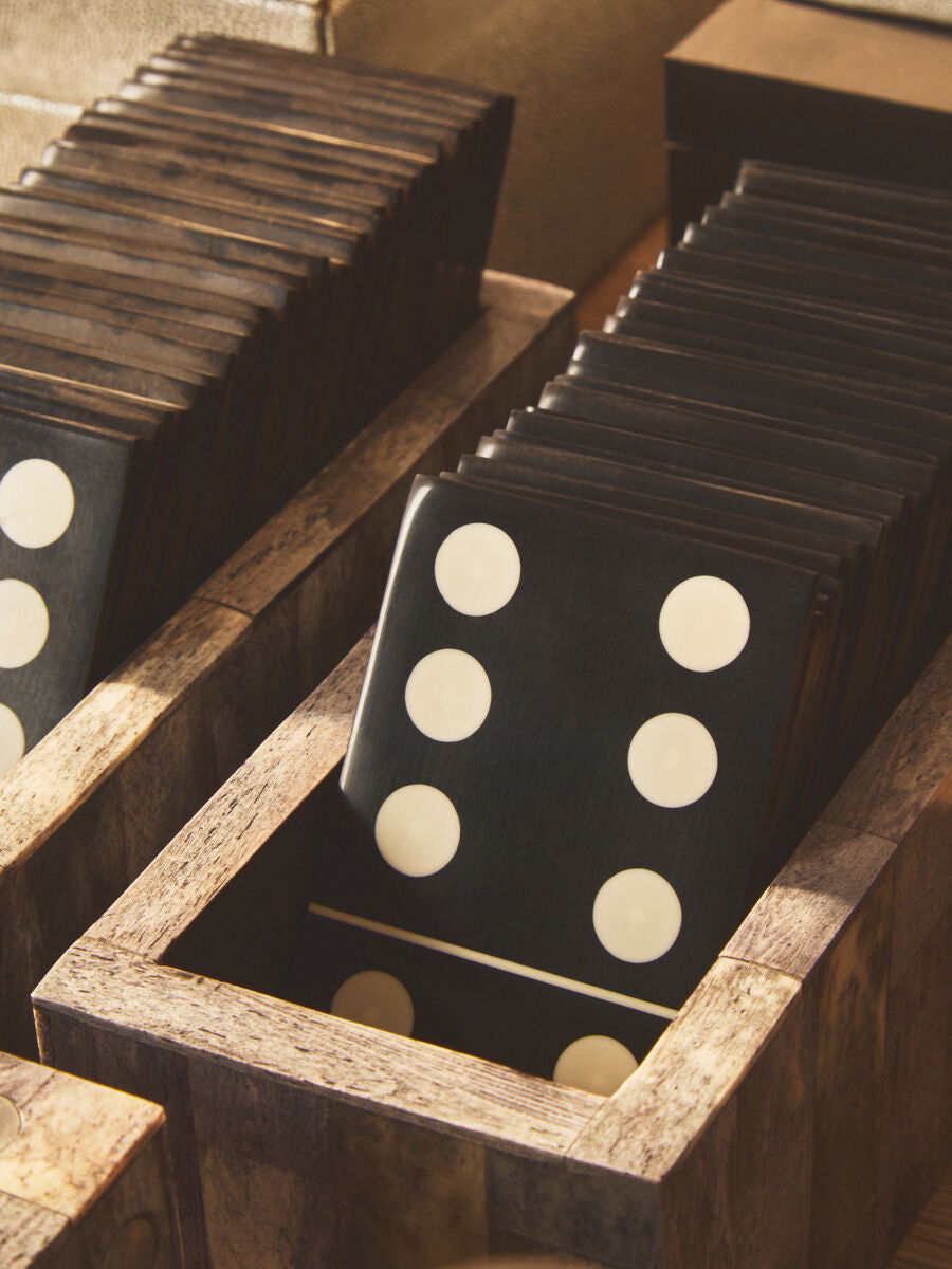 Orsina Grey Bone Domino Set | Modern Black Dominoes Game Decor
