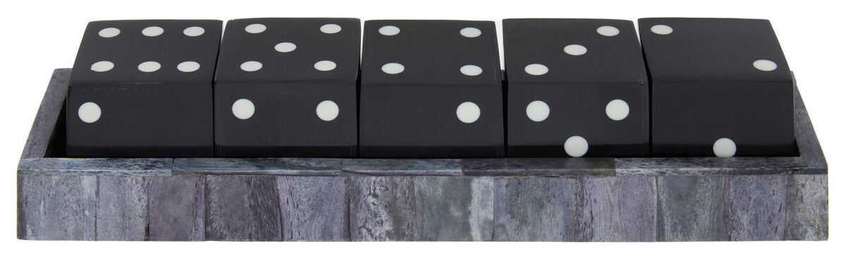 Orsina Grey Bone Dice Set with Black Dice – Modern Tabletop Decor