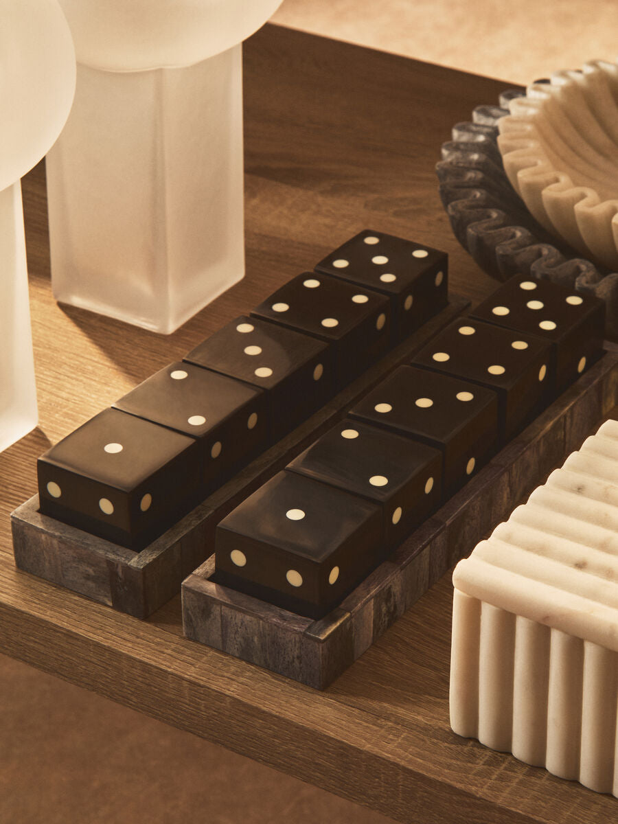 Orsina Grey Bone Dice Set with Black Dice – Modern Tabletop Decor