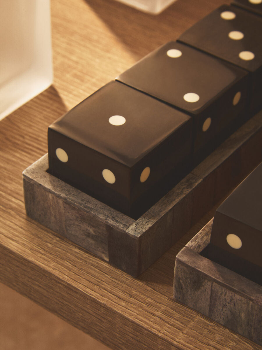 Orsina Grey Bone Dice Set with Black Dice – Modern Tabletop Decor