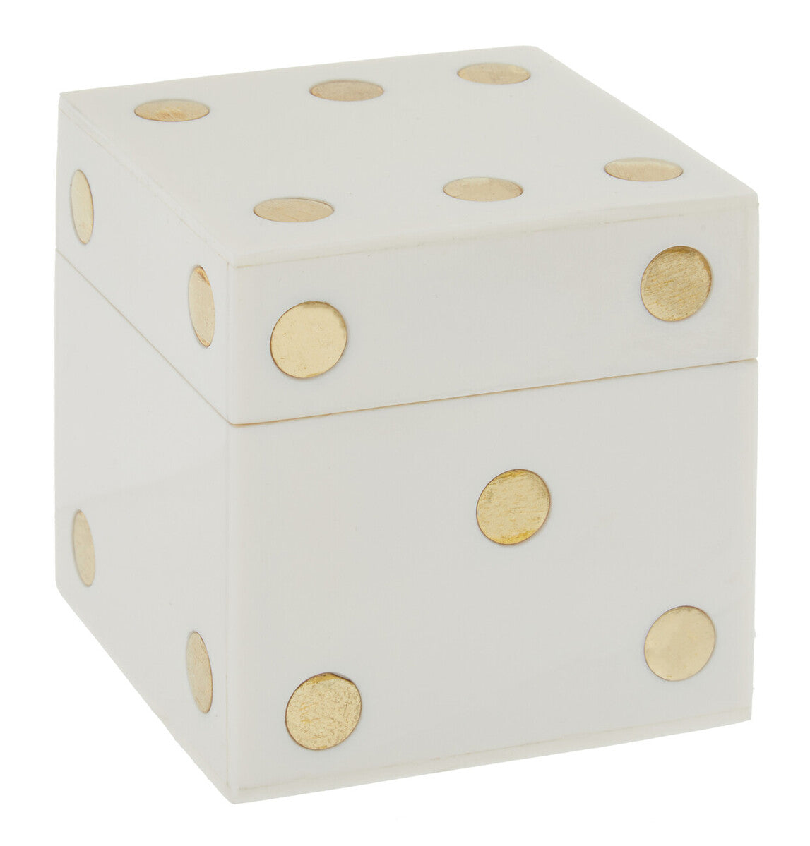 Orsina White and Gold Dice Box with 5 Dice – Minimalist Tabletop Decor