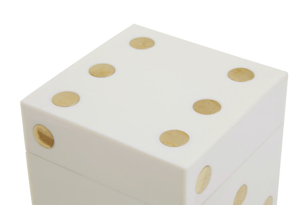 Orsina White and Gold Dice Box with 5 Dice – Minimalist Tabletop Decor
