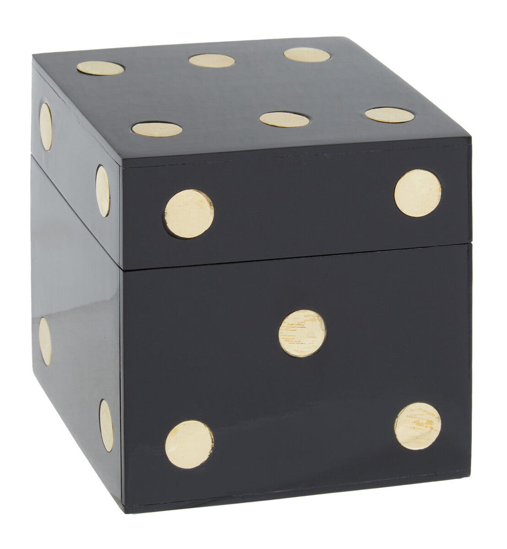 Orsina Churchill Games Black and Gold Dice Box with 5 Black Dice