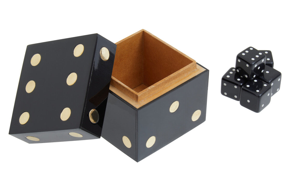 Orsina Churchill Games Black and Gold Dice Box with 5 Black Dice