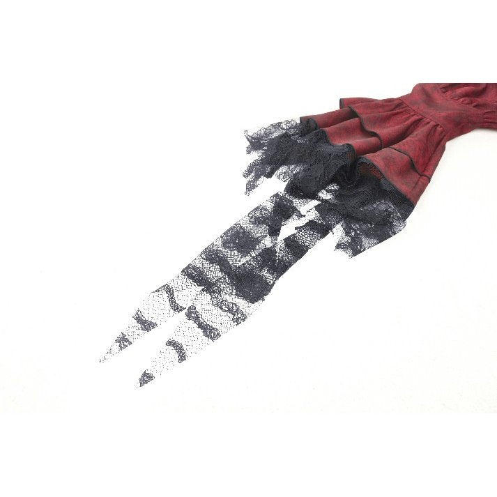 Dark in Love Vampiretta Red Distressed Frilly Blouse with Lace