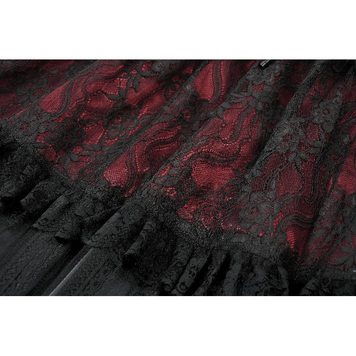 Dark in Love Spliced Lace Maxi Skirt – Gothic Black and Red Layered