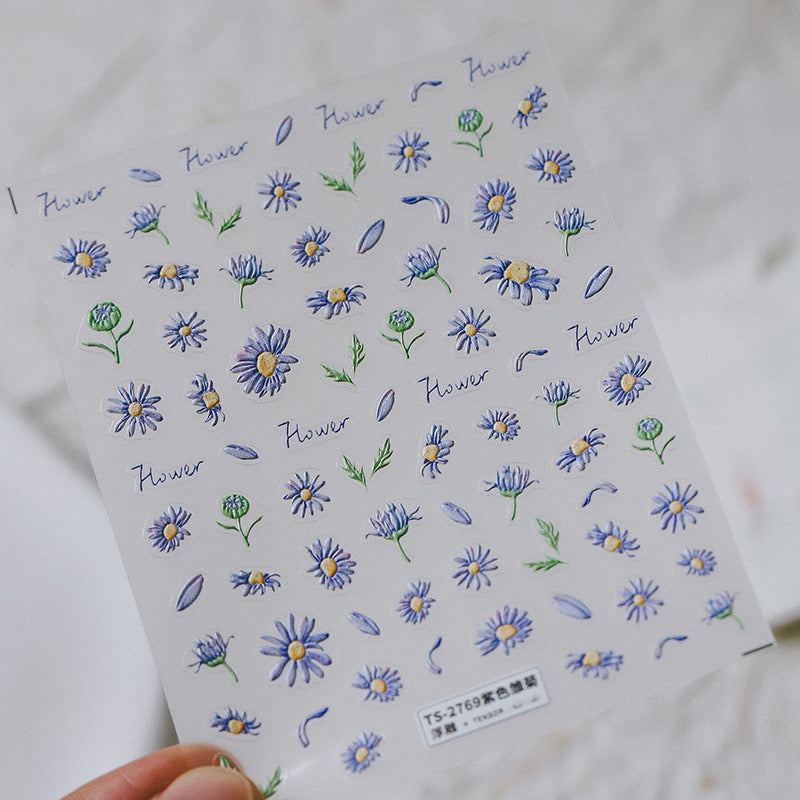 LuLuFun Studio Purple Daisy Nail Deco Stickers – Floral Nail Art Decals