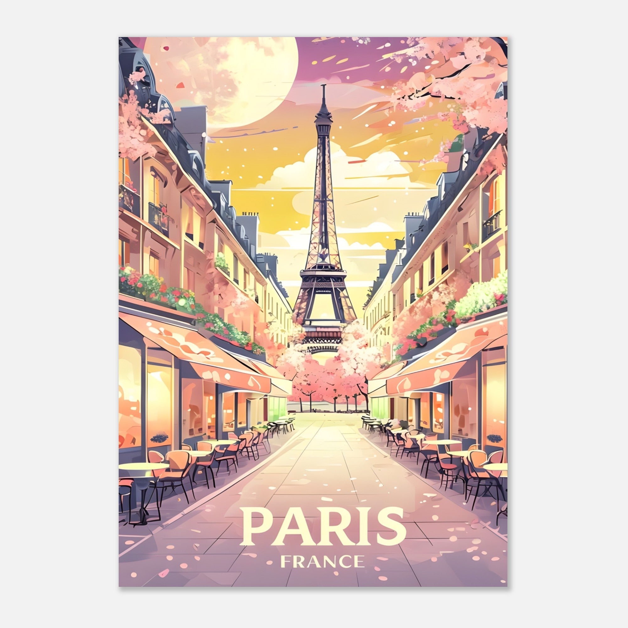 Paris Street Scene Wall Art - Eiffel Tower Sunset Print