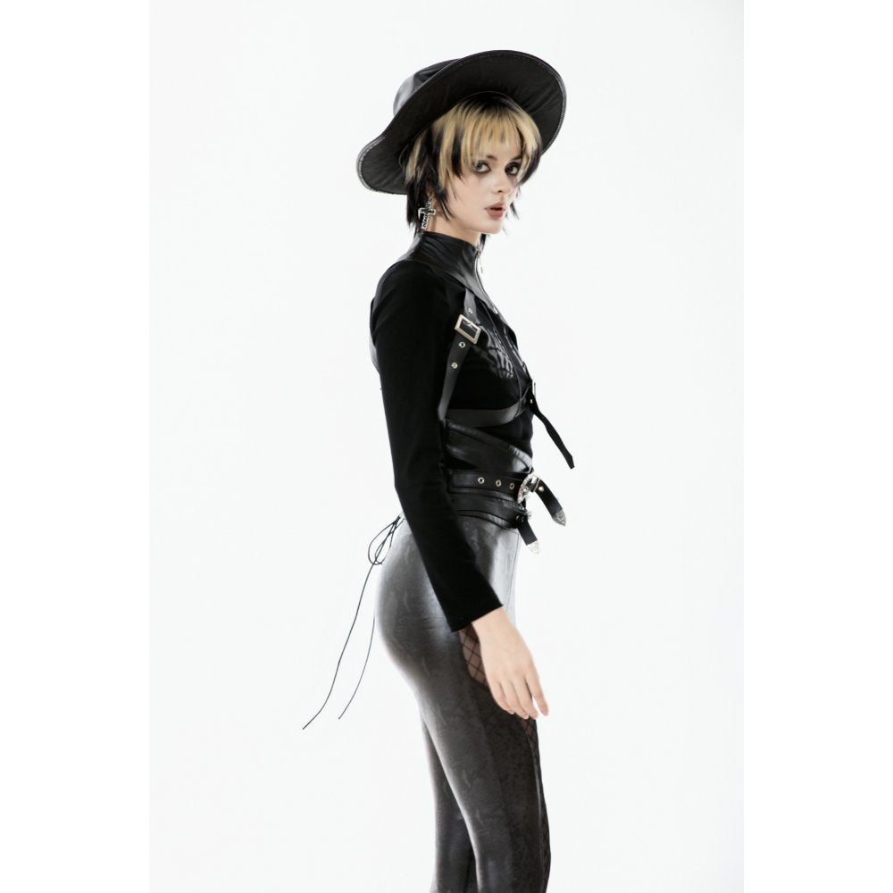 Dark in Love Zora Single Sleeve Harness Shrug | Faux Leather Alt Top
