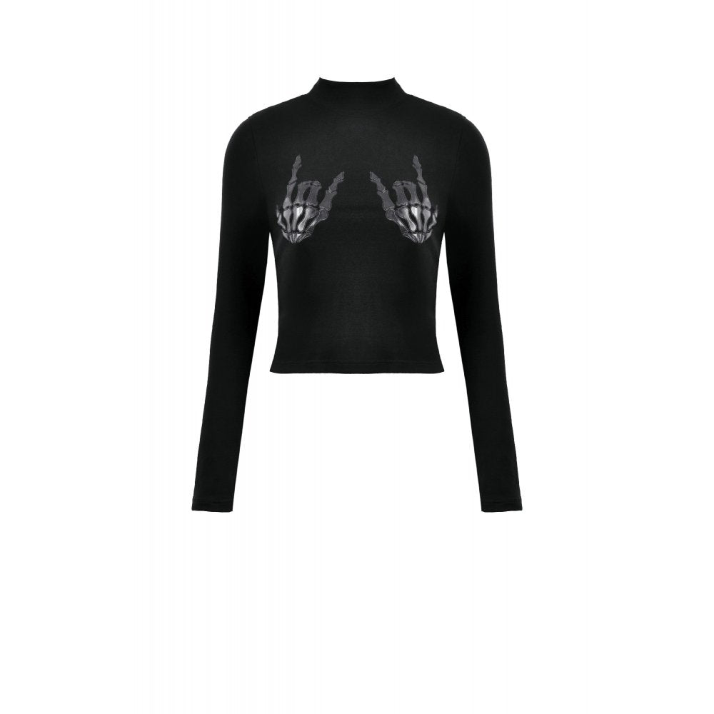 Dark in Love Lilith Skeleton Hands Goth Top – Black Cotton Long Sleeve