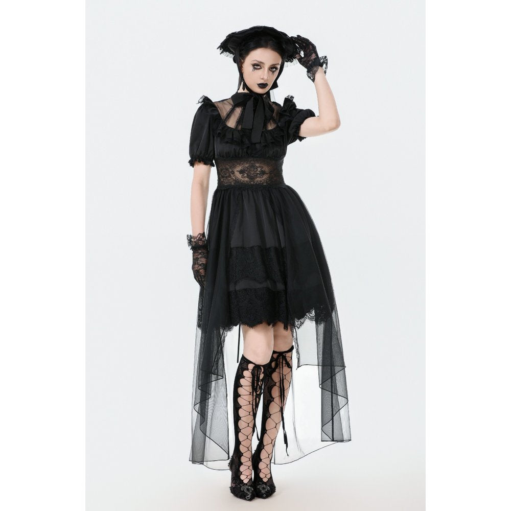 Dark in Love Ebon Rose Goth Dress – Black High-Low Mesh & Lace Gown