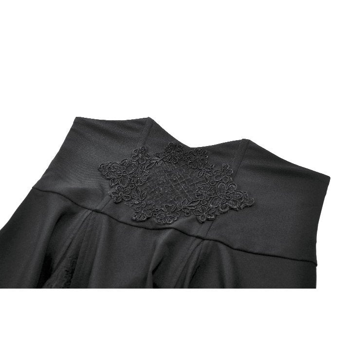 Dark in Love Gothic Long Skirt – High Waist Lace Inset Flowing Skirt