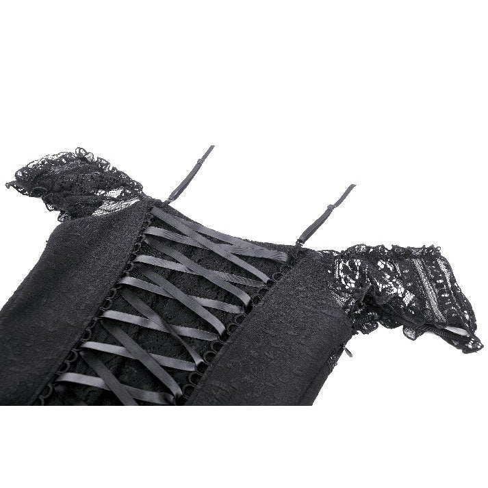 Dark in Love Kelilah Gothic Lace Hi-Low Dress with Off-Shoulder Sleeves