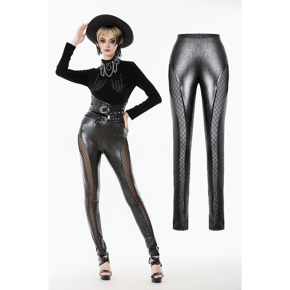 Dark in Love Serpentine Mesh Panel Leggings – Black Faux Leather