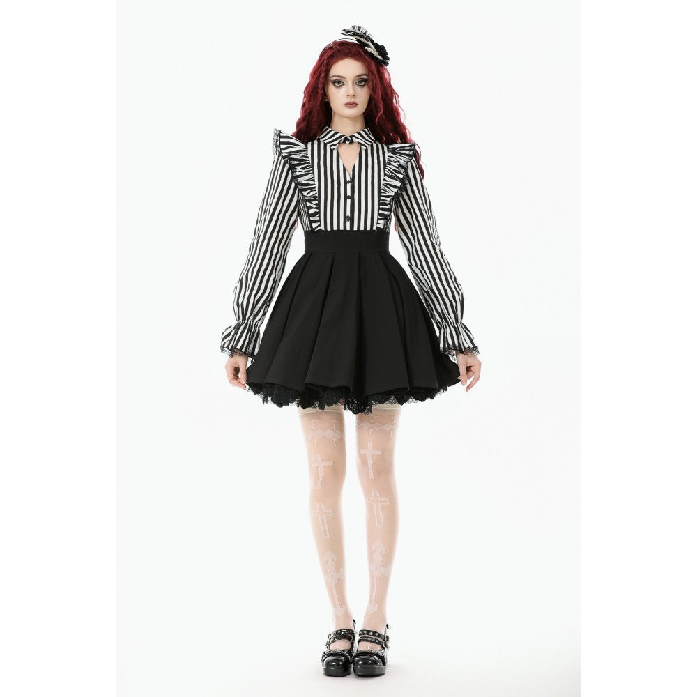 Dark in Love Striped Ruffle Gothic Lolita Dress – Black and White