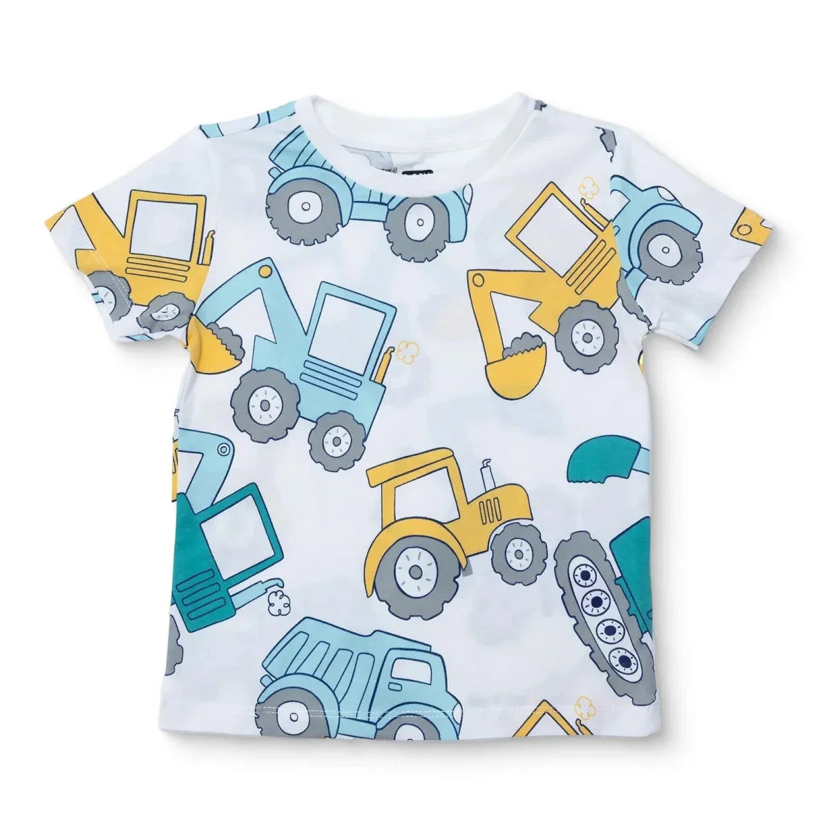 HelloBaby Boys T-shirt Construction Print Crew Neck Short Sleeve - White