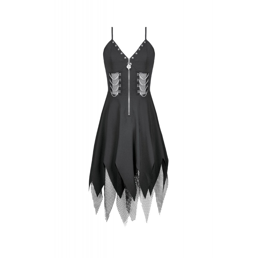 Dark in Love Black Punk Sleeveless Dress with Chains and Mesh