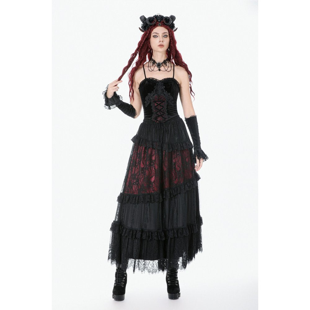 Dark in Love Gothic Black & Red Velvet Lace Corset with Straps