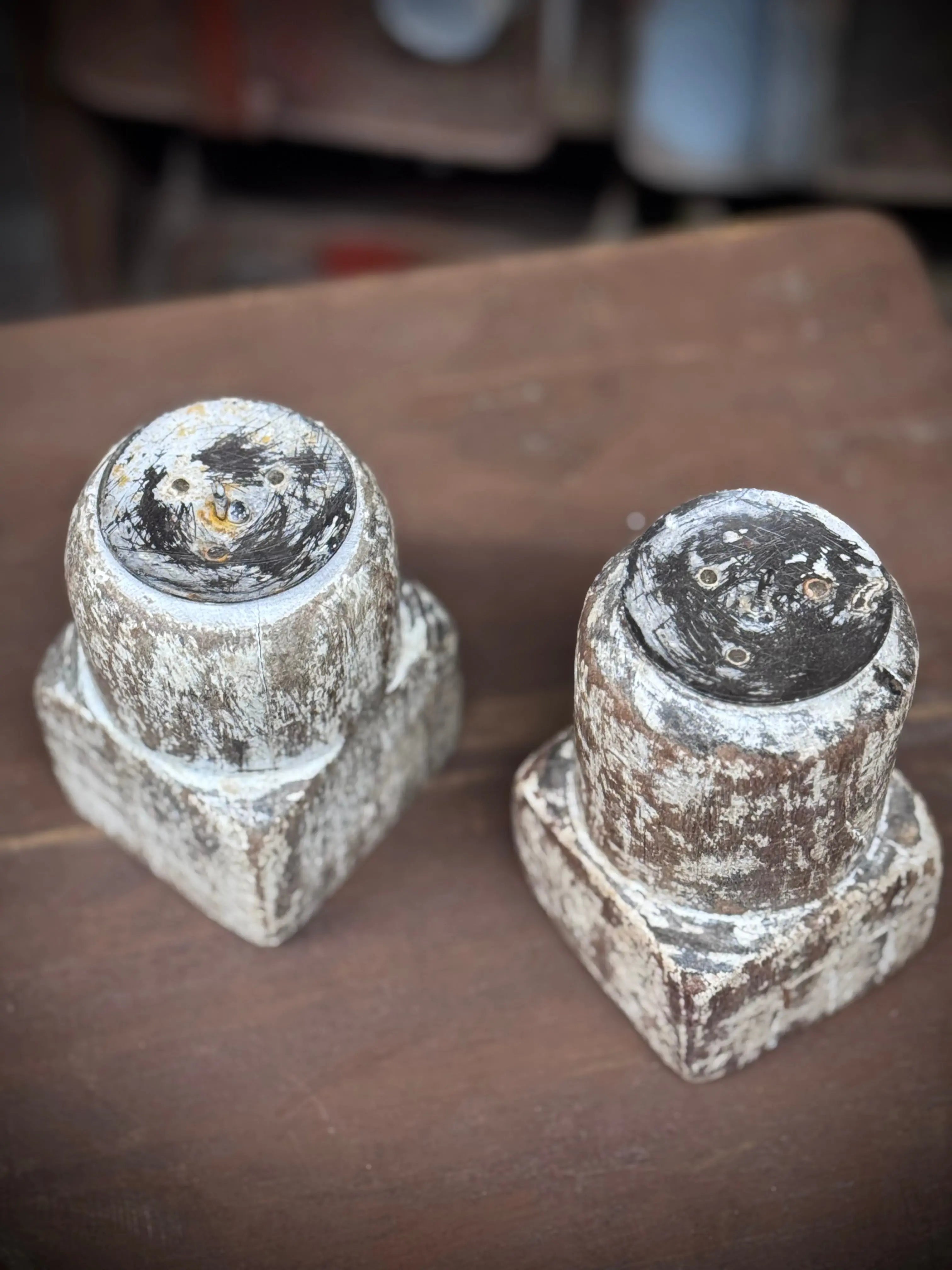 Pair Of Rustic Wooden Candle Holders / Large Church Candle Candlesticks /P