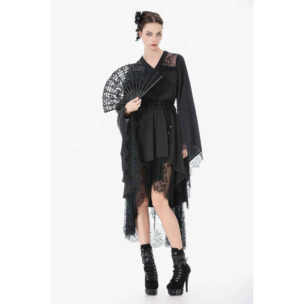 Dark in Love Selene Gothic Kimono Tail Dress – Lace High-Low Gown