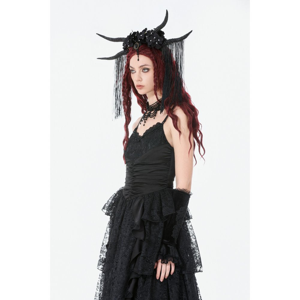 Dark in Love Black Gothic Satin and Lace Tiered Corset Dress