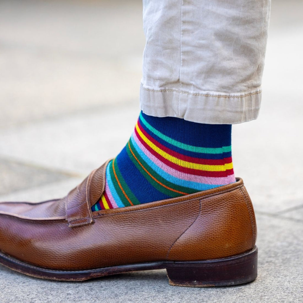 Swole Panda Royal Blue Multi Stripe Bamboo Socks – Breathable & Soft