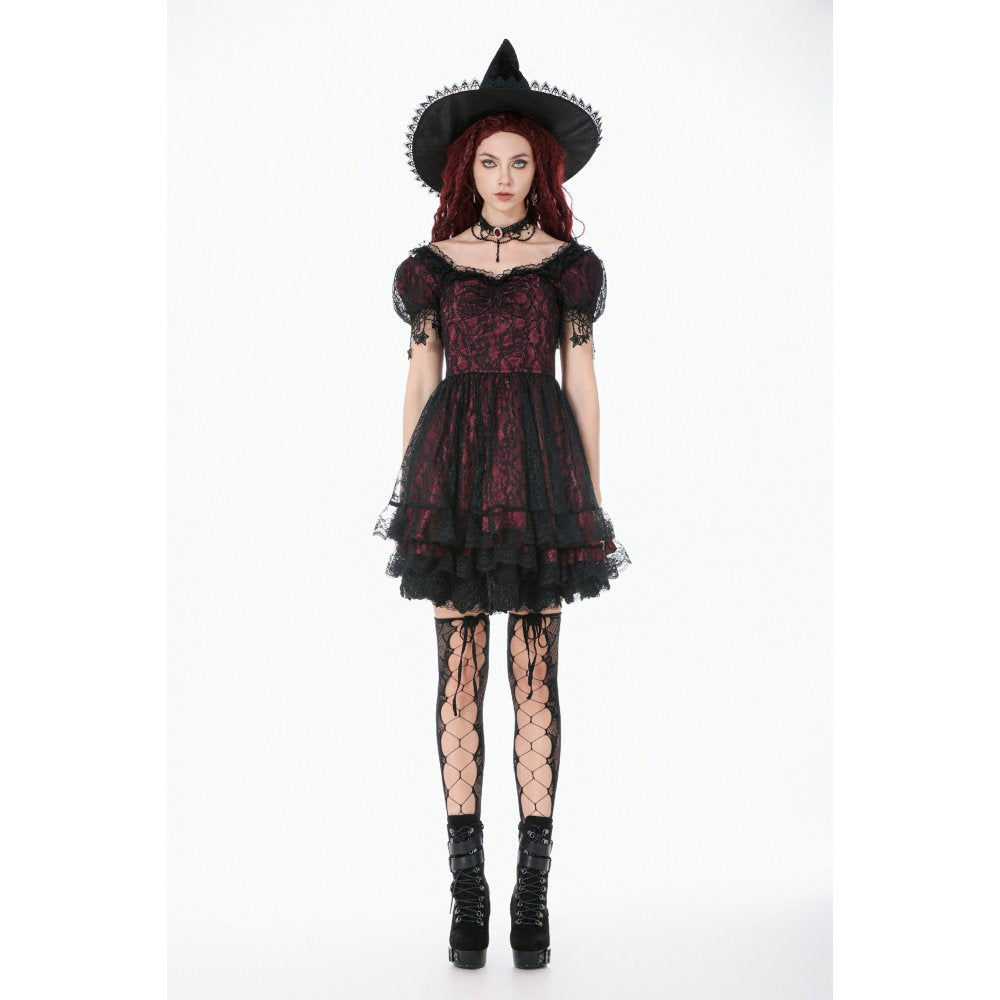 Dark in Love Red Black Lace Princess Dress with Star Charms