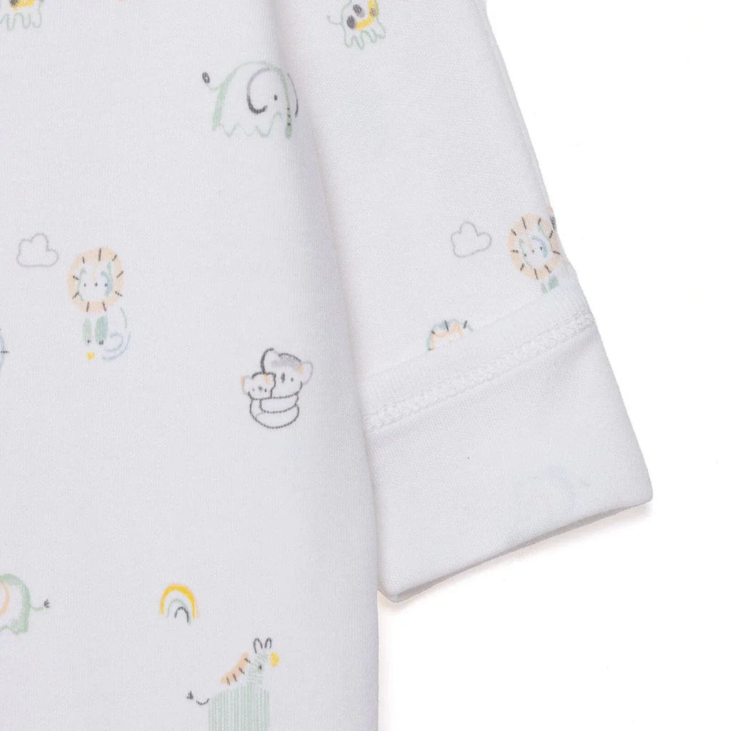 HelloBaby Boys Footed Romper Animal with Poppers Crew Neck Long Leg Long Sleeve - White Printed