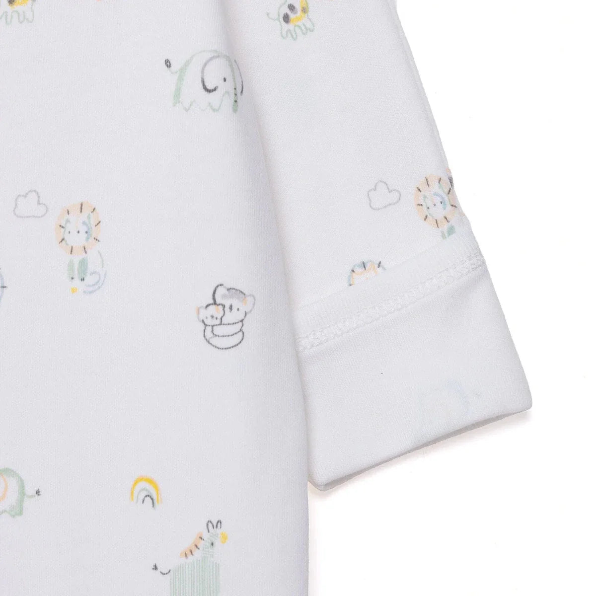 HelloBaby Boys Footed Romper Animal with Poppers Crew Neck Long Leg Long Sleeve - White Printed
