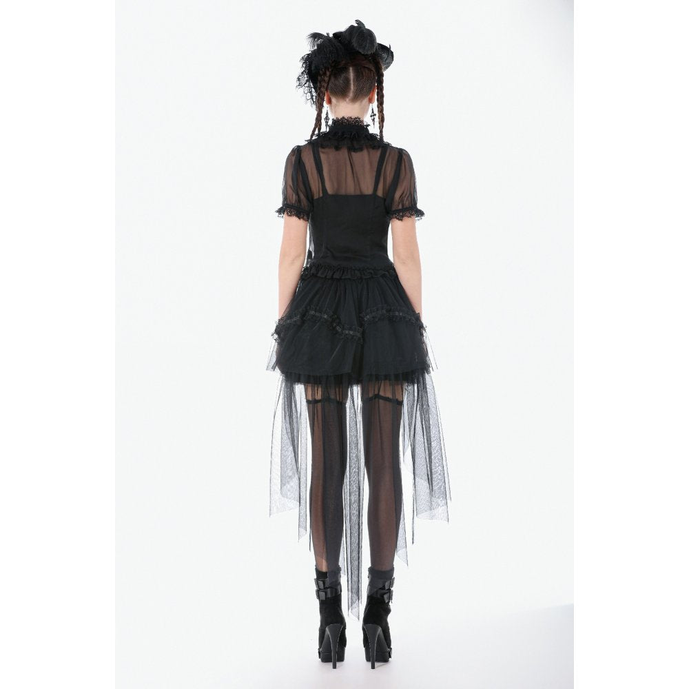 Dark in Love Gothic Black Sheer Mesh Tailed Petticoat Skirt