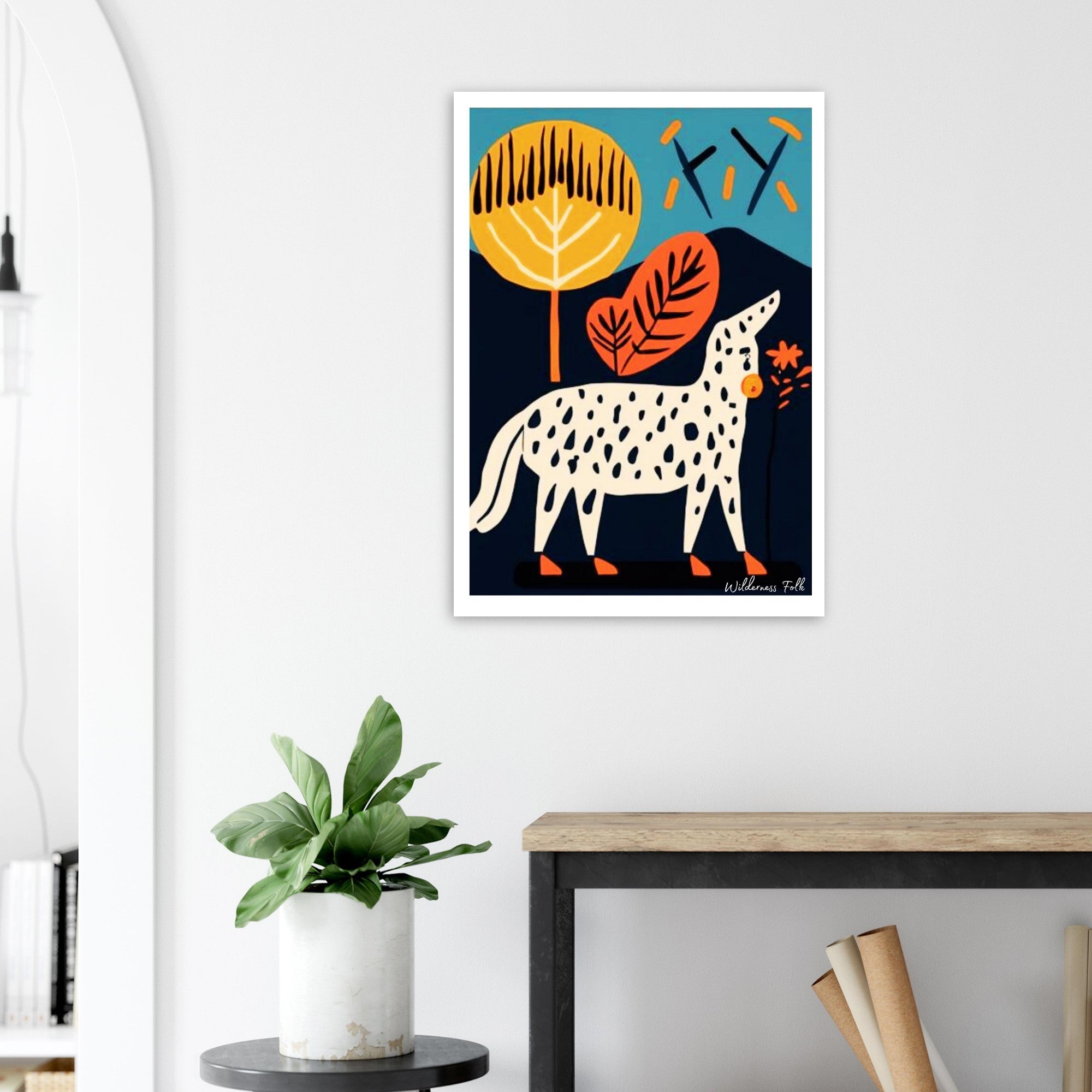 Stylish Folk Art Poster - Modern Animal Illustration - Scandinavian Wall Décor